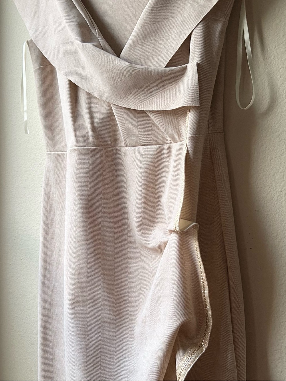 Chiara Boni La Petite Robe Draped Faux Wrap Dress Pullover Cream Chevron Sz XL - Picture 5 of 14
